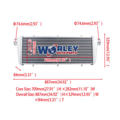 1Wolrey 76mm inlet/outlet Front Mount Aluminum Universal Turbo Intercooler 710x280x64mm