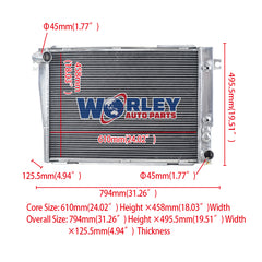 1Wolrey Aluminum Radiator FOR BMW 7 E23 728/730; 725i/732i/733i/735i M30 1977-1986 AT 1978 1979 1980 1981 1982 1983 1984 1985