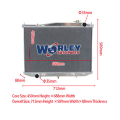 1Wolrey Aluminum Radiator Fits 1997-2001 Nissan Navara D22 3.2L 4cyl Diesel AT/MT 1998 1999 2000