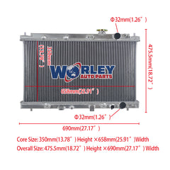 1Wolrey Aluminum Radiator Fits Honda Integra Acura DC2 B18 GSR RS LS 1994-2001 1995 1996 1997 1998 1999 2000
