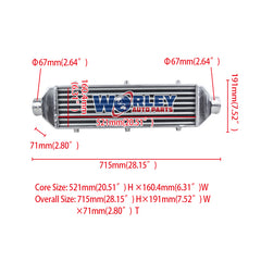 1Wolrey Universal Front Aluminum Mount Intercooler 550x150x50 mm Tube and Fin 2.5" 64mm