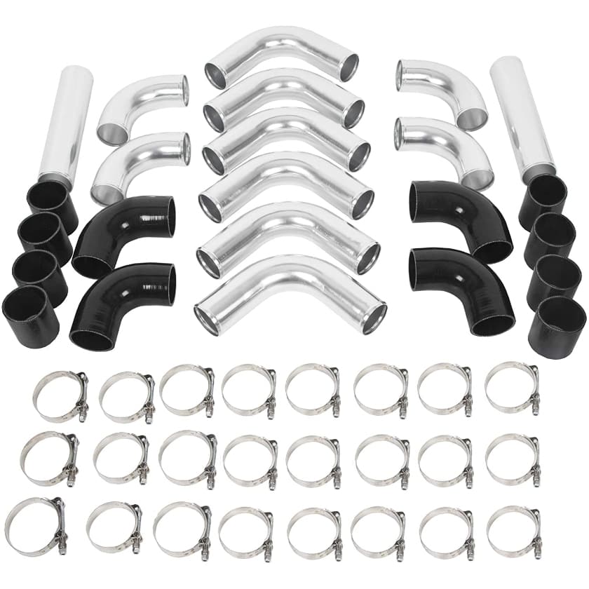 Worley 2.5" 64mm Aluminum Universal Intercooler Turbo Piping pipe + Black Hose Kits