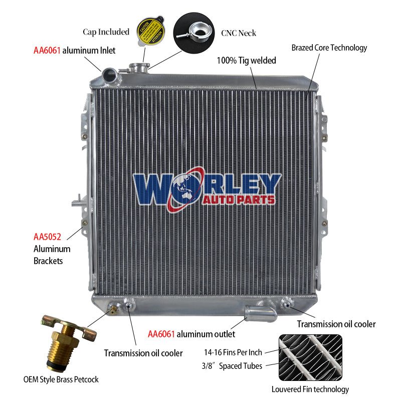 2Wolrey Aluminum Radiator Fits 1988-1997 Toyota Hilux LN106 LN107 LN111 Diesel AT