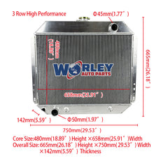 2Wolrey Aluminum Radiator Fits Ford F100 F250 F350 V8 1967-1981 1968 1969 1970 1971 1972 1973 1974 1975