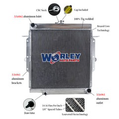 2Wolrey Aluminum Radiator Fits Toyota Land Cruiser Landcruiser 75 Series HZJ75 1990-2001 1991 1992 1993 1994