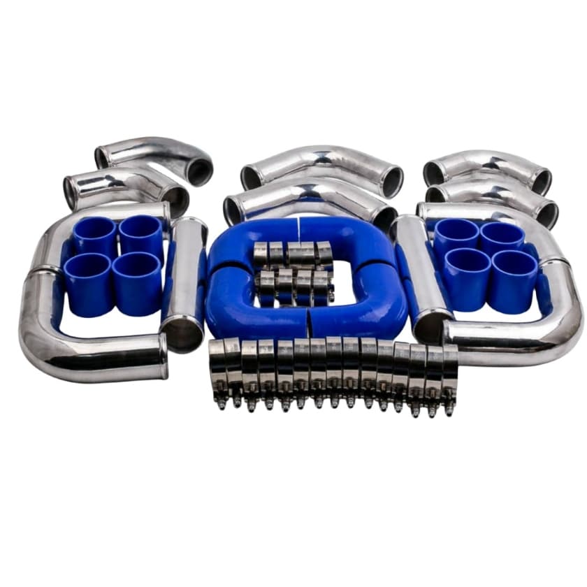 Worley 3" INCH 76mm Aluminum Universal Intercooler Turbo Piping pipe & BLUE hose kits