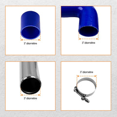 Worley 3" Inch 76mm Aluminum Universal Intercooler Turbo Piping Pipe Kit + Black hose