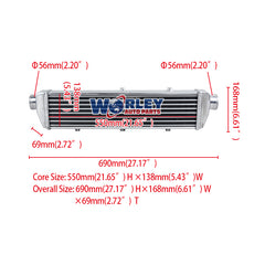 6Wolrey 550 x 140 x 65mm FMIC All ALUMINUM TURBO INTERCOOLER 2.25" INLET/OUTLET