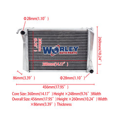 Wolrey Aluminum Radiator FOR MG Midget 1275 1967-1974 MT 1968 1969 1970 1971 1972 1973
