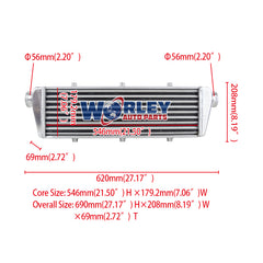 Wolrey 2.2'' Inlet/Outlet 690X210X70mm Intercooler For Special Bar & Plate Front Mount