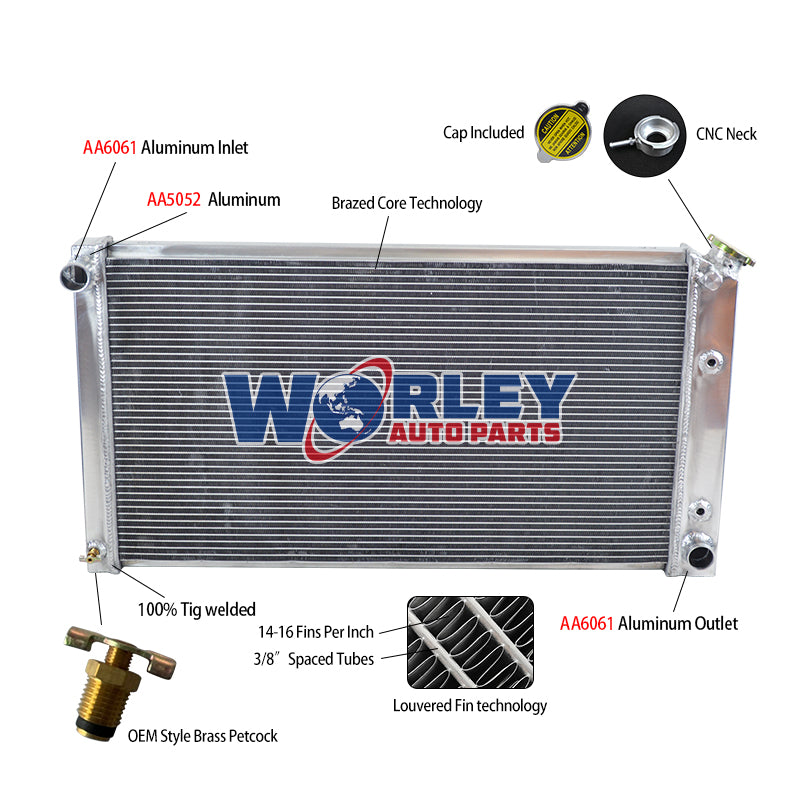 Wolrey Aluminum Radiator Fit 1977-1992 Cadillac DeVille/Pontiac/Buick/Brougham Fleetwood AT