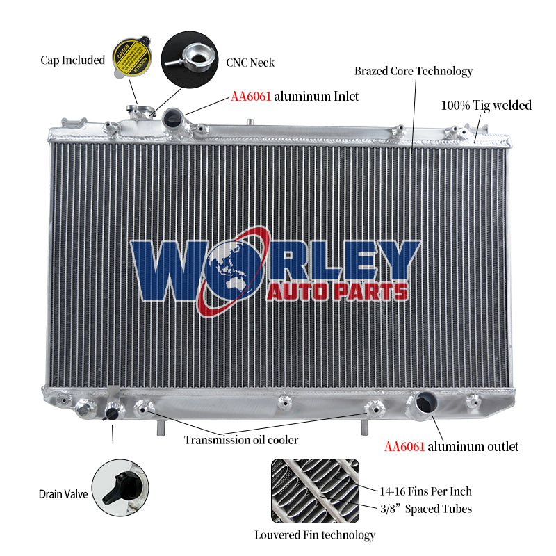 Wolrey Aluminum Radiator FitsTOYOTA ARISTO JZS161 2JZ-GTE 3.0L TURBO A/T 1997-2004