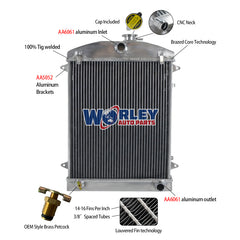 Wolrey Aluminum Radiator Fits Holden FJ FX 1948-1955 1949 1950 1951 1952 1953