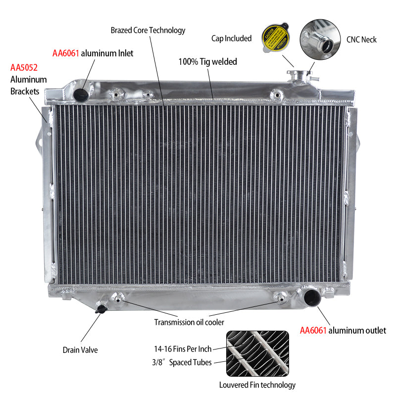 Wolrey Aluminum Radiator Fits TOYOTA Landcruiser FJ80R FZJ80R 4.5 LEXUS LX450 90-98 AT/MT