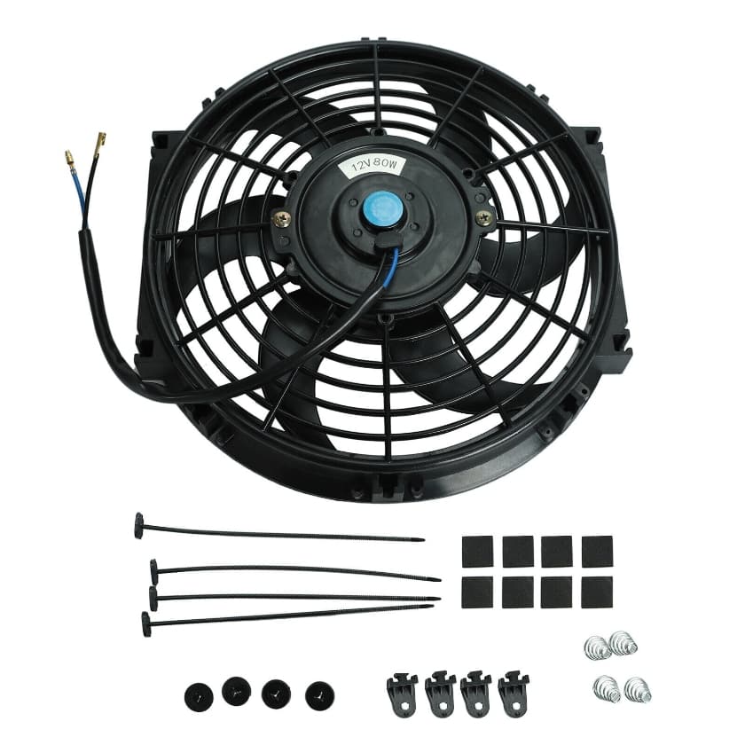 Worley Universal Curved Blade Electric Fan 10" inch 12V Volt with Mounting Fan Kit