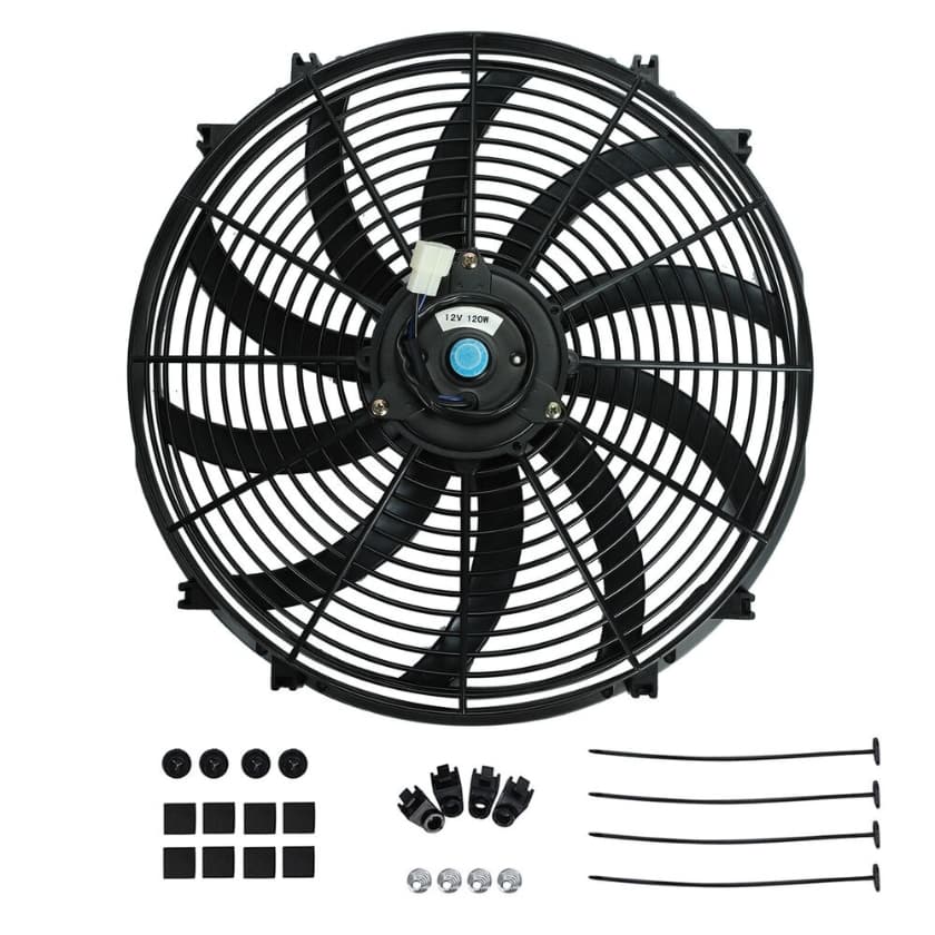 Worley Universal Curved Blade Electric Fan 16" inch 12V Volt with Mounting Fan Kit