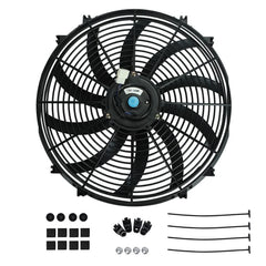 Worley Universal Curved Blade Electric Fan 16" inch 12V Volt with Mounting Fan Kit