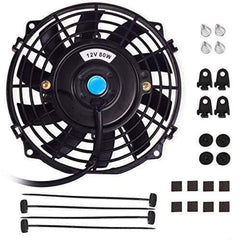 Worley Universal Curved Blade Electric Fan 7" inch 12V Volt with Mounting Fan Kit