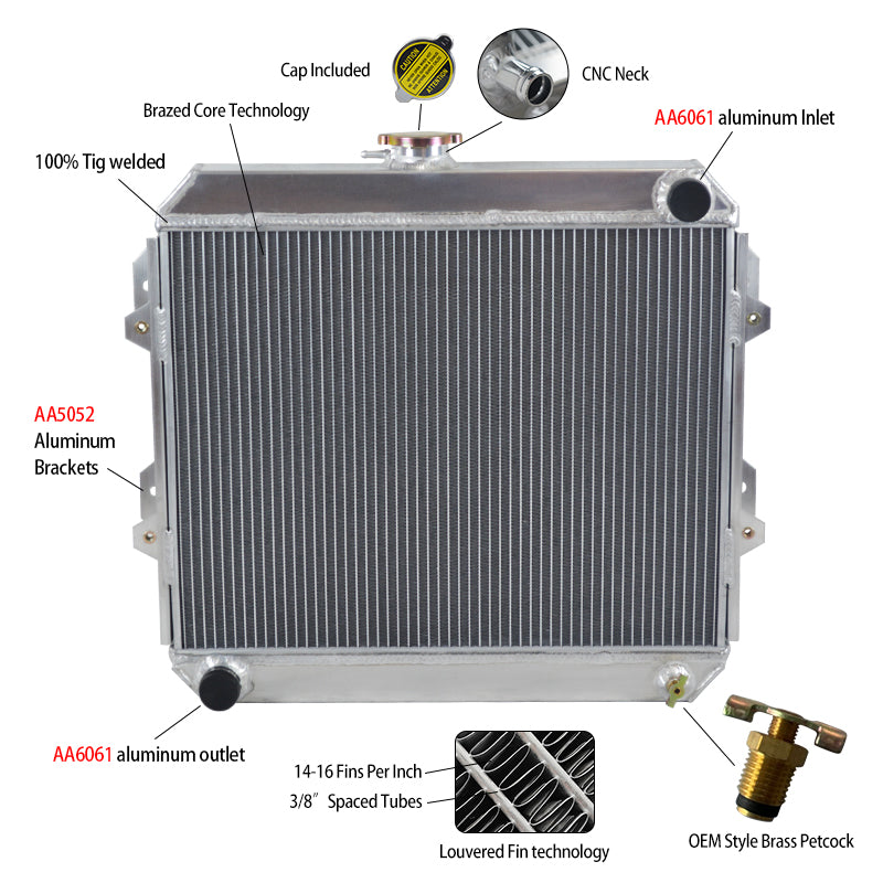 Worley Aluminum Radiator With Fan Shroud Kit Fits 88-97 TOYOTA Petrol HILUX RN85 YN85 1.8L/2.0L/2.2L/2.4L Petrol