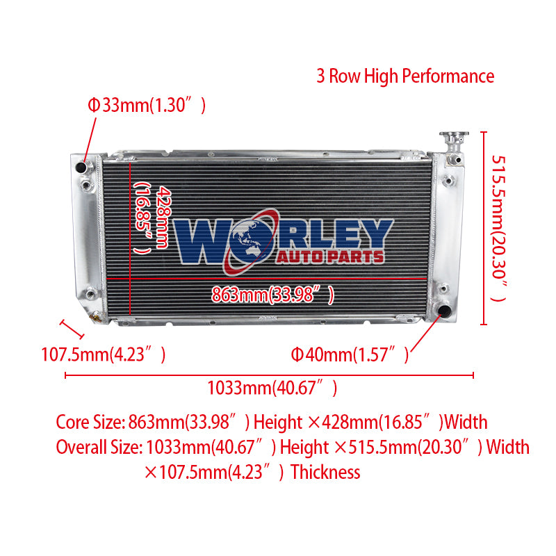 1Wolrey Aluminum Radiator Fit 1994-1999 Chevy/GMC C/K 1500 2500 3500 5.7L 7.4L V8 AT 1995 1996 1997 1998