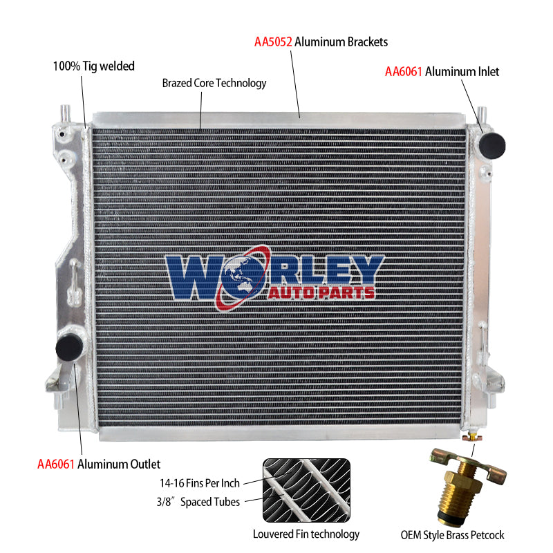 1Wolrey Aluminum Radiator Fit 2005-2014 Ford Mustang 3.7L 4.0L 4.6L 5.0L V6 V8 CU2789 2006 2007 2008 2009 2010 2011 2012 2013
