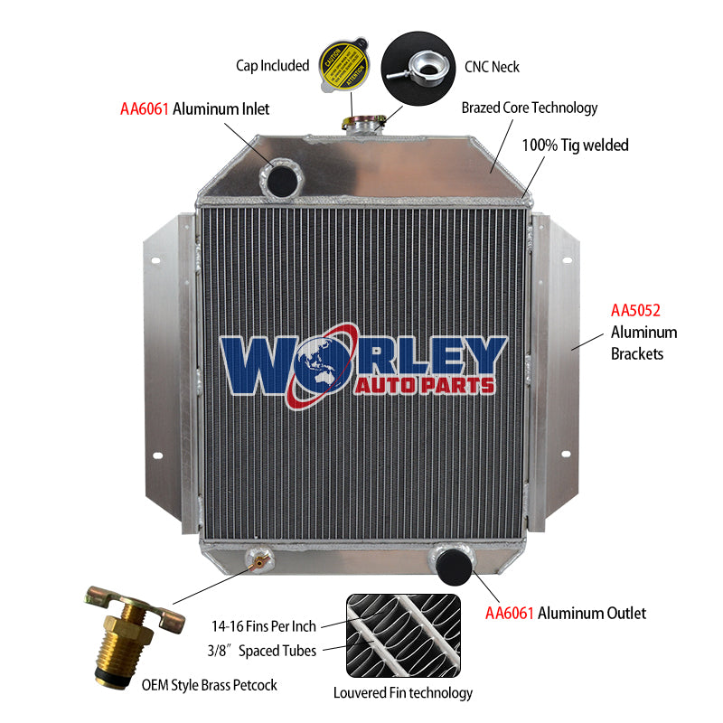 1Wolrey Aluminum Radiator Fit Ford F-100, F-250, F-350 1967-1979; F-150 1978-1979 MT