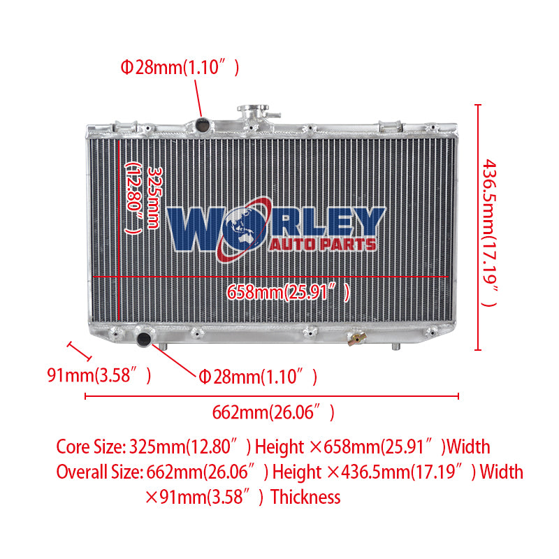 1Wolrey Aluminum Radiator Fit Toyota Starlet EP81 1.3 XL 2E/2E-E I4 MT 1989-1996 1990 1991 1992 1993 1994 1995