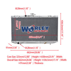 1Wolrey Aluminum Radiator Fit Toyota Starlet EP81 1.3 XL 2E/2E-E I4 MT 1989-1996 1990 1991 1992 1993 1994 1995