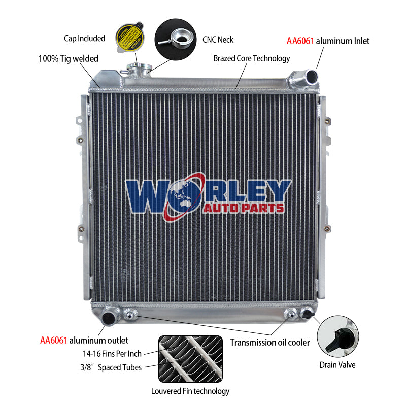 1Wolrey Aluminum Radiator Fits 1988-1995 Toyota Pickup 4Runner 4WD 3.0L V6 1989 1990 1991 1992 1993 1994