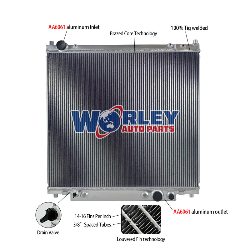 1Wolrey Aluminum Radiator Fits 1999-2005 Ford F250 F350 F450 Super Duty Excursion V8 V10 2000 2001 2002 2003 2004