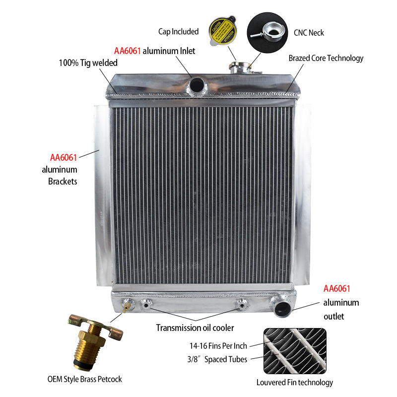 1Wolrey Aluminum Radiator Fits Chevy Truck Pick UP 1948-1954 1950 1951 1952 1953