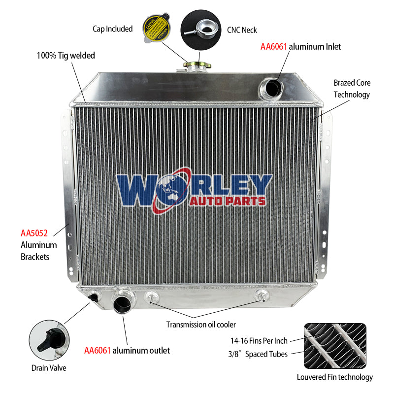 1Wolrey Aluminum Radiator Fits Ford F100 F250 F350 V8 1967-1981 1968 1969 1970 1971 1972 1973 1974 1975