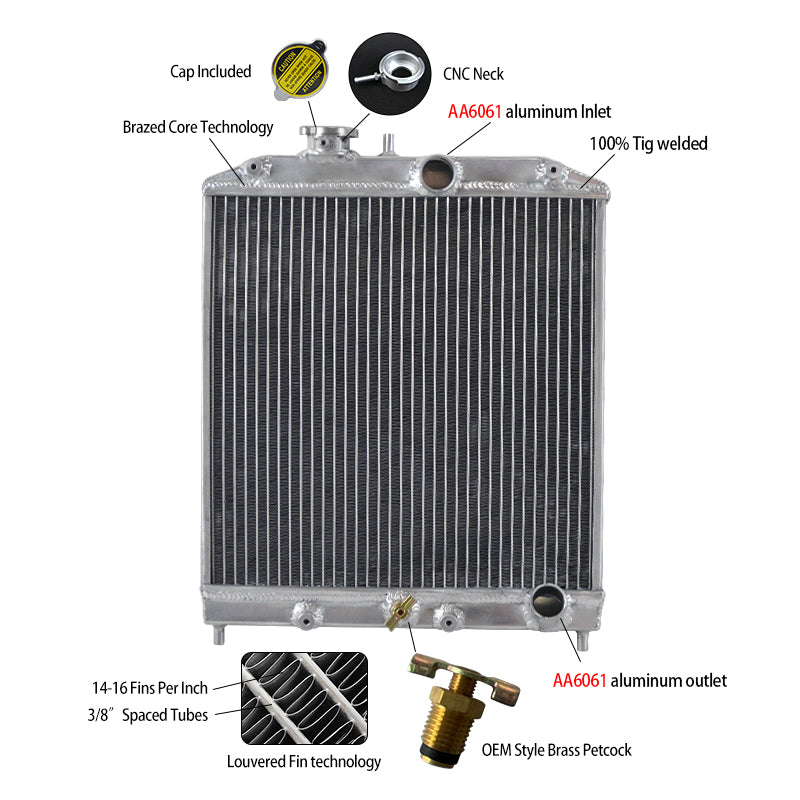 1Wolrey Aluminum Radiator Fits  Honda Civic EK EG 1992-2000 MT with 32mm in/out