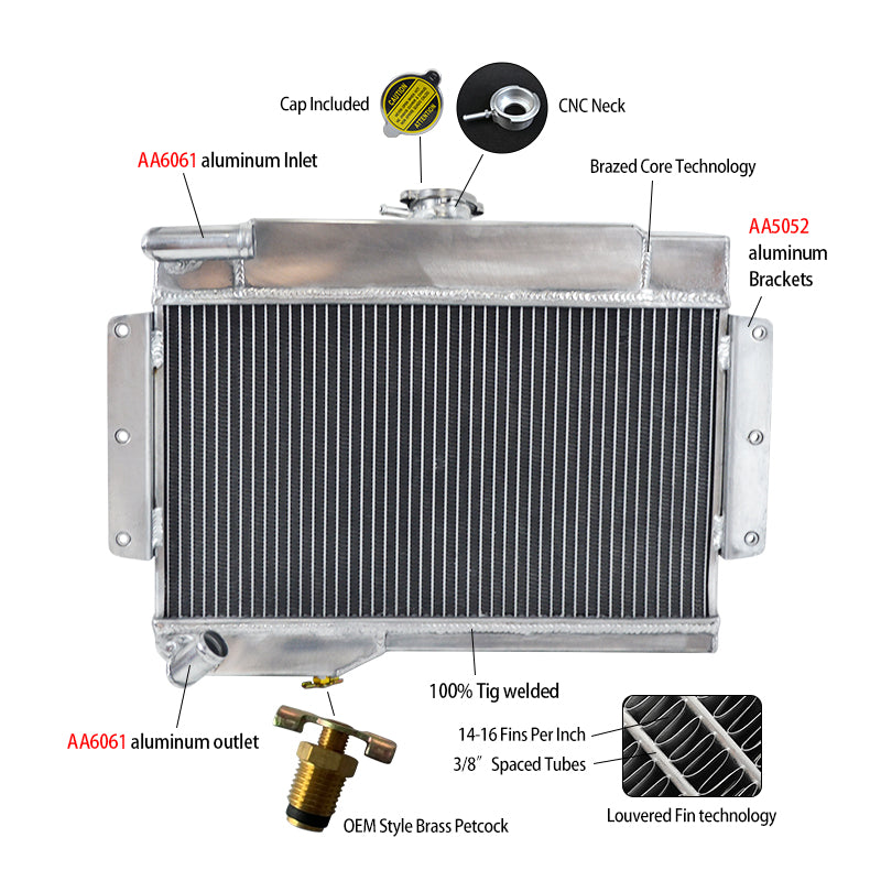 1Wolrey Aluminum Radiator Fits MG MGB GT/ROADSTER TOP-FILL 1968-1975  1969 1970 1971 1972 1973 1974