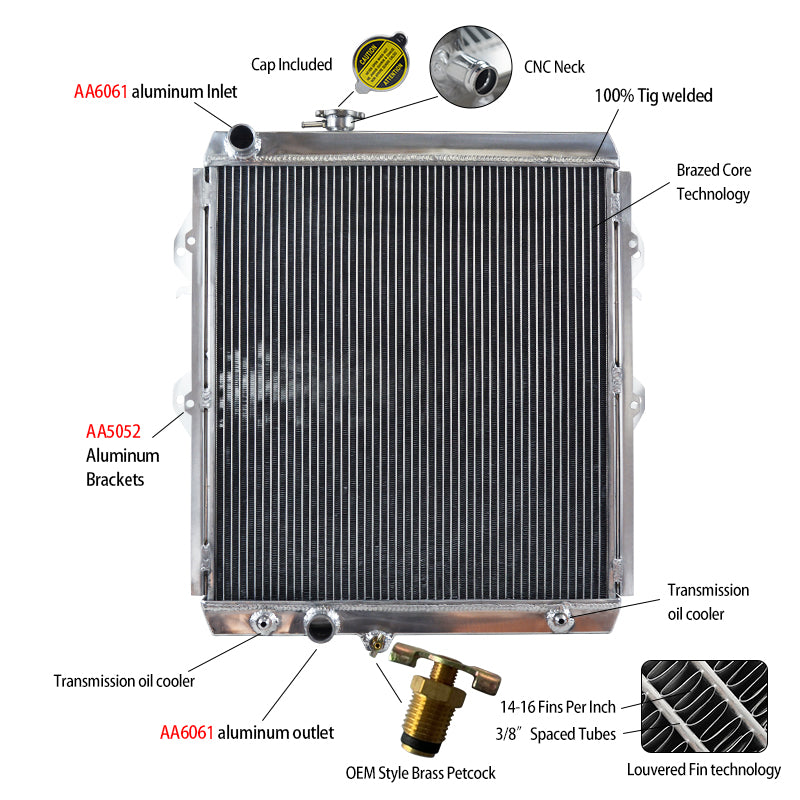 1Wolrey Aluminum Radiator Fits Toyota Hilux KZN165R 3.0LTR Turbo Diesel AT/MT 1997-2005