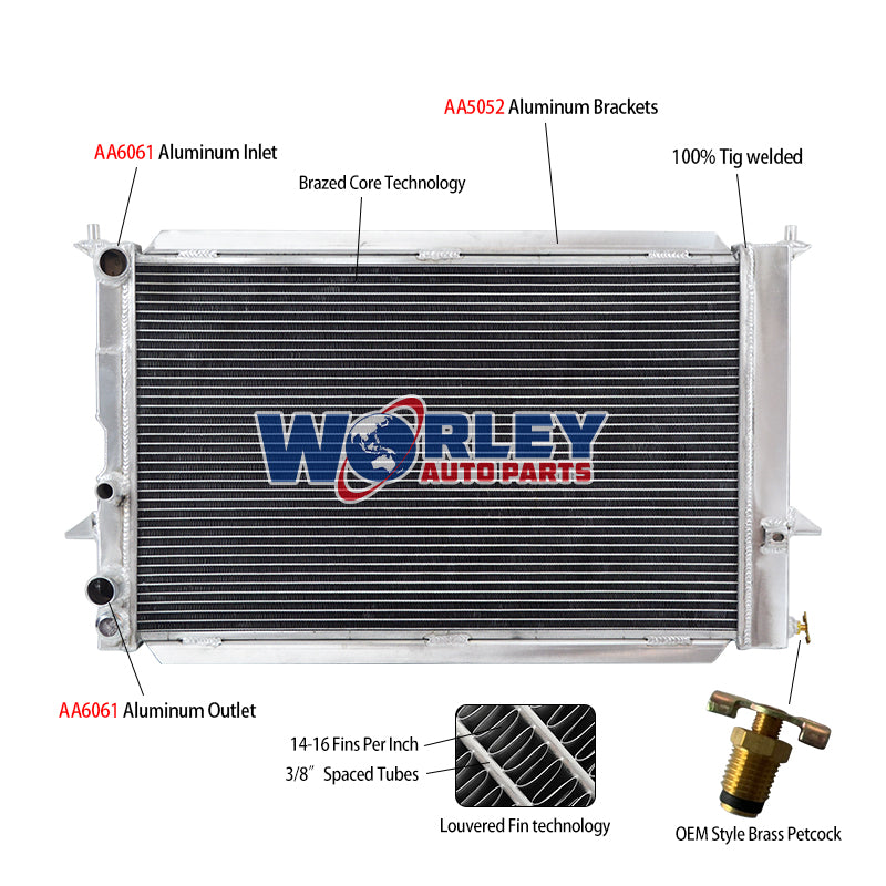 1Wolrey Aluminum Radiator for Audi S4 Type 4A C4 2.2L 20V Turbo L5 M/T 1991 -1994 1992 1993