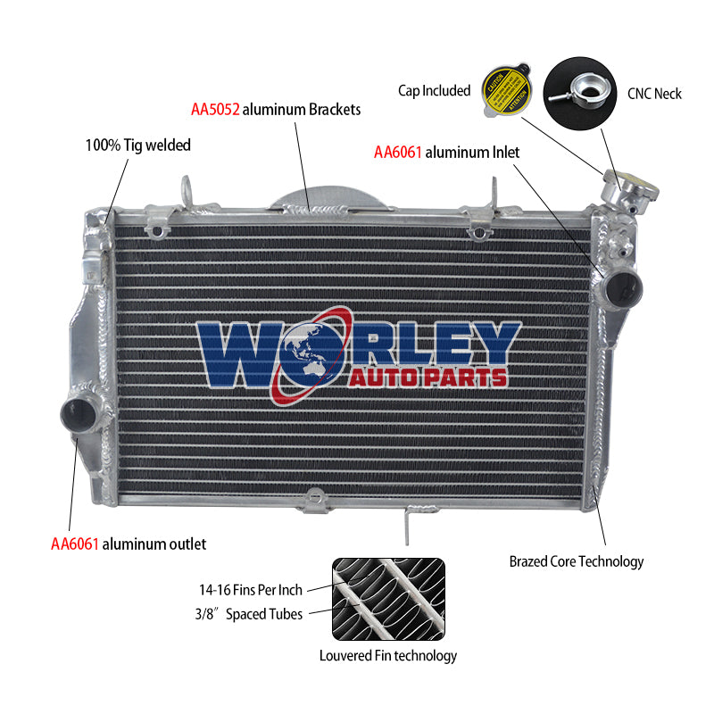 1Worley Aluminum Radiator For Honda CBR1100 CBR1100XX BLACKBIRD FUEL INJECTED 1997-2003 1998 1999 2000 2001 2002