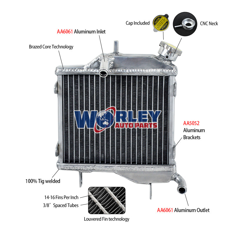 1Worley Aluminum Radiator For Yamaha TZR125 3TY TZR 125; TZR125 2RK 1987-1992 1988 1989 1990