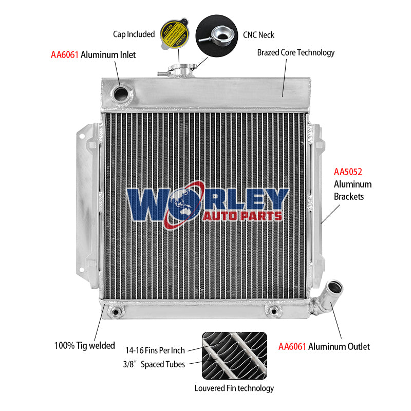 2Wolrey Aluminum Radiator FOR  BMW E10 2002/1802/1602/1600/1502 TII/TURBO 1966-1977 AT 1967 1968 1969 1970 1971 1972 1973 1974 1975 1976