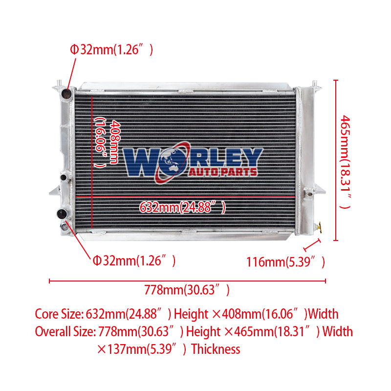 2Wolrey Aluminum Radiator for Audi S4 Type 4A C4 2.2L 20V Turbo L5 M/T 1991 -1994 1992 1993