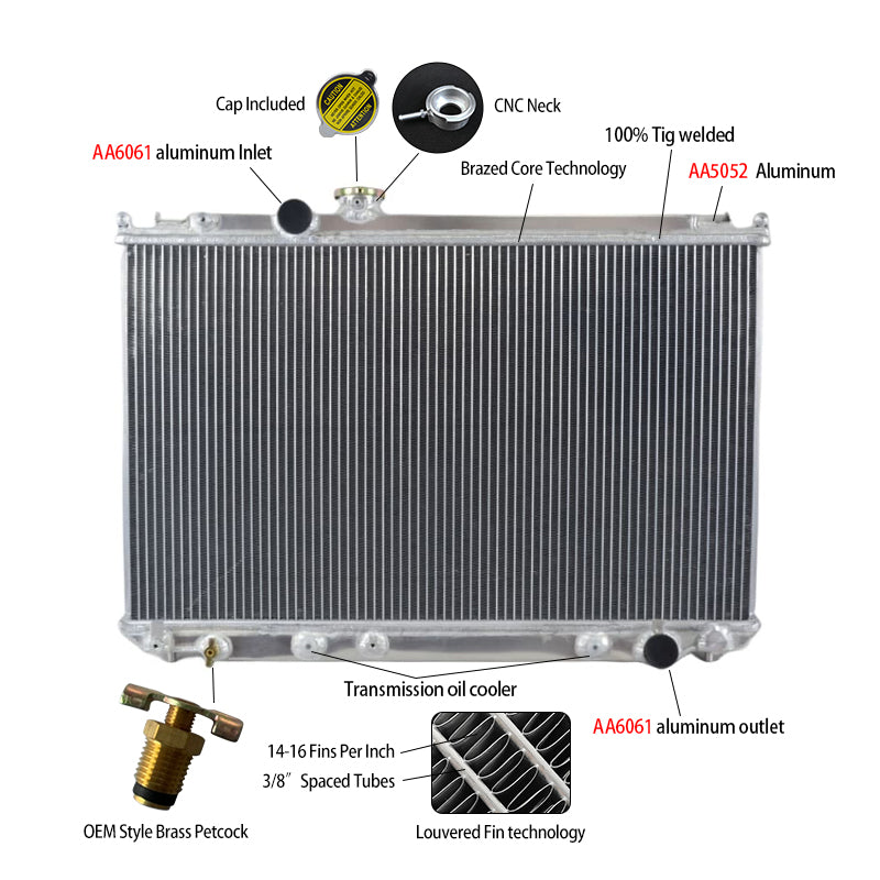 4Wolrey Aluminum Radiator Fits 1999-2003 2000 2001 2002 Toyota Crown 2.5 1JZ-GTE JZS171