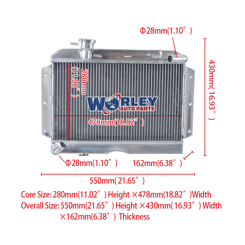 4Wolrey Aluminum Radiator Fits MG MGA 1500/1600/1622/DE-LUXE MT 1955-1962 1956 1957 1958 1959 1960 1961