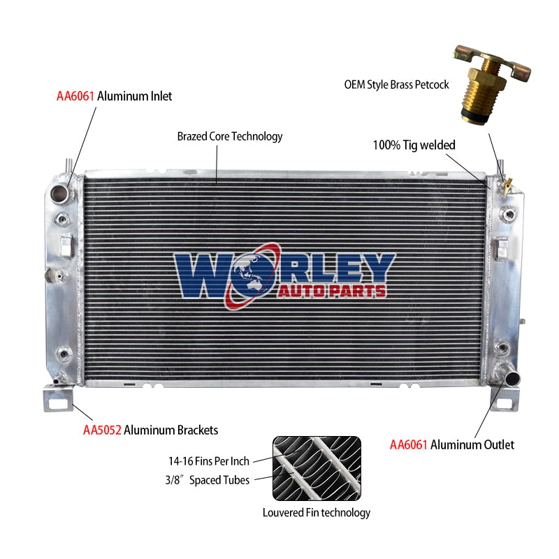 5Wolrey Aluminum Radiator FOR 1999-2014 SILVERADO SIERRA TAHOE YUKON 2000 2001 2002 2003
