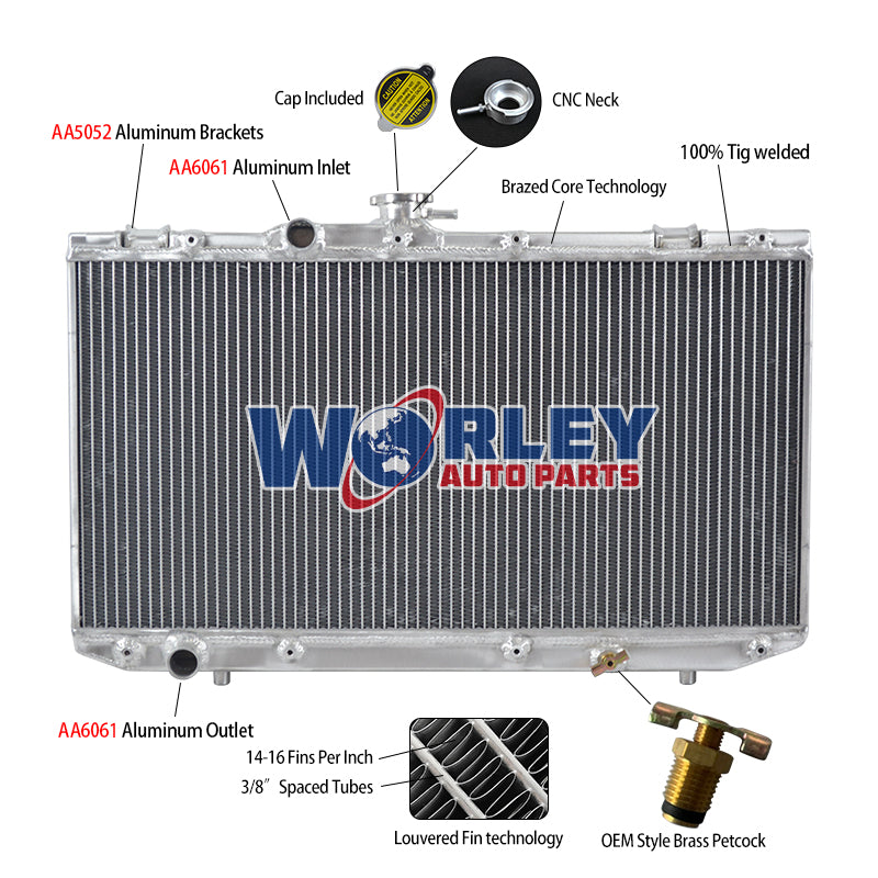 5Wolrey Aluminum Radiator Fit Toyota Starlet EP81 1.3 XL 2E/2E-E I4 MT 1989-1996 1990 1991 1992 1993 1994 1995