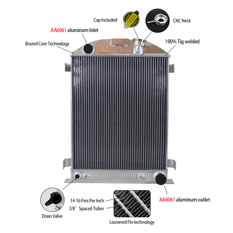 5Wolrey Aluminum Radiator Fits 1932 FORD HI-BOY Grill Shells CHEVY ENGINE