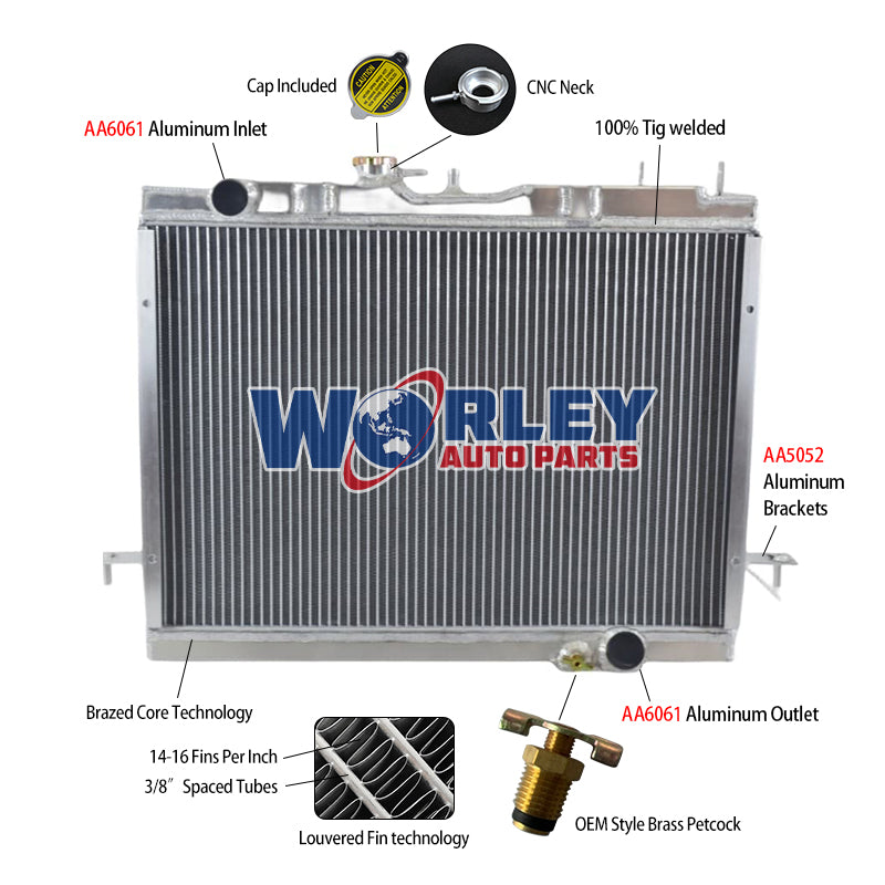 5Wolrey Aluminum Radiator Fits 2009-2016 Great Wall V240 K2 Nt Rr 2.4L 4cyl Petrol MT 2010 2011 2012 2013 2014 2015