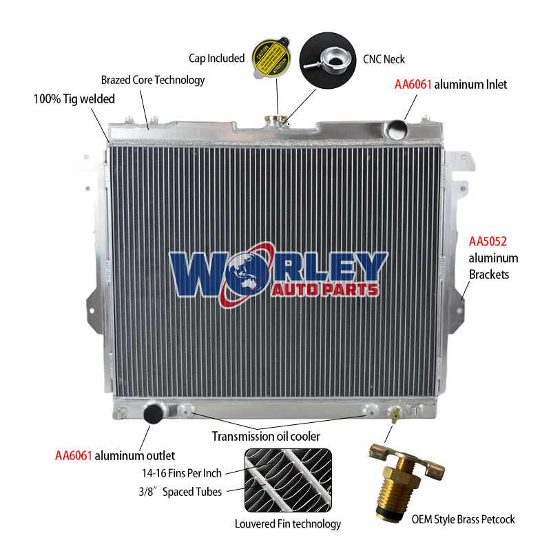 5Wolrey Aluminum Radiator Fits TOYOTA HILUX TGN16R 2.7L 4Cyl Petrol 2005-ON