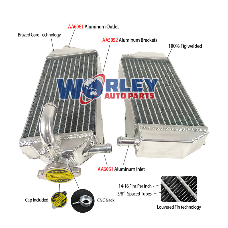 5Worley Aluminum Radiator For Yamaha YZ250F 2014-2018 2017; YZ450F 2014-2017 2016 2015