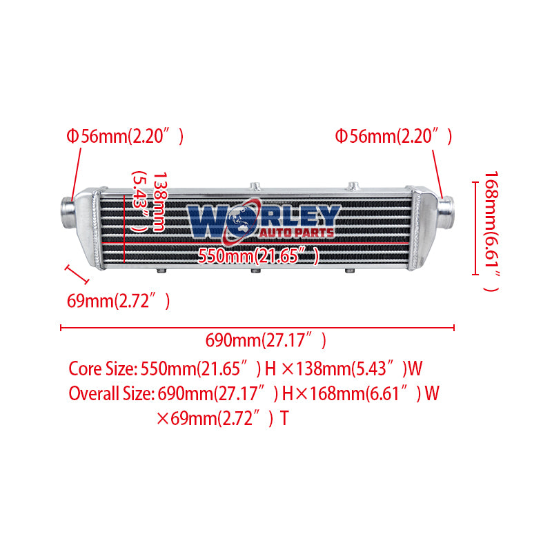 6Wolrey 550 x 140 x 65mm FMIC All ALUMINUM TURBO INTERCOOLER 2.25" INLET/OUTLET