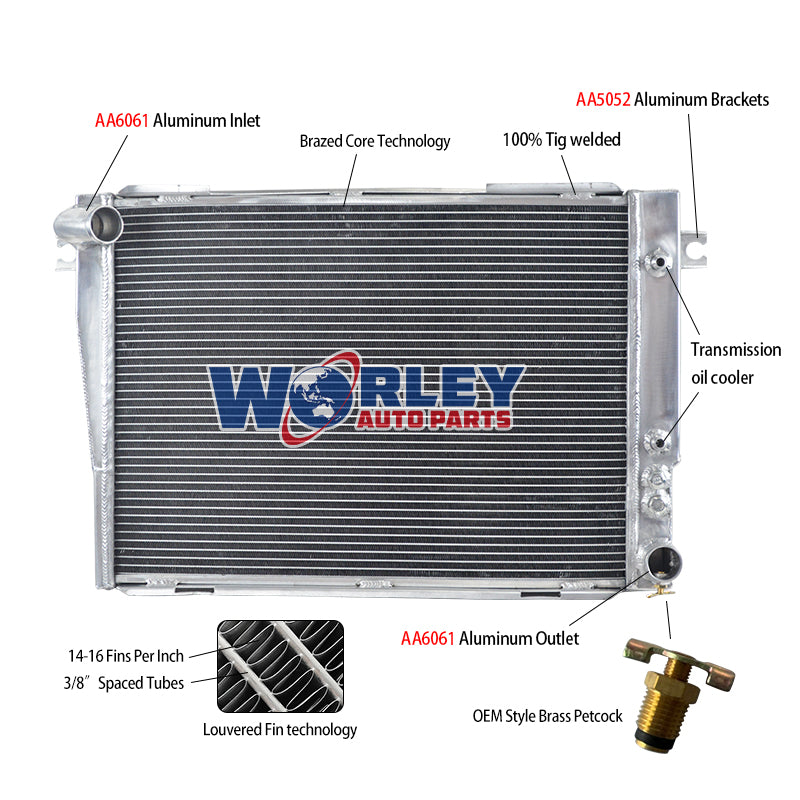 6Wolrey Aluminum Radiator FOR BMW 7 E23 728/730; 725i/732i/733i/735i M30 1977-1986 AT 1978 1979 1980 1981 1982 1983 1984 1985